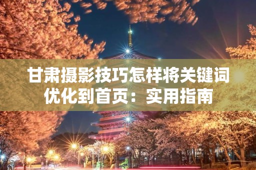 甘肃摄影技巧怎样将关键词优化到首页：实用指南