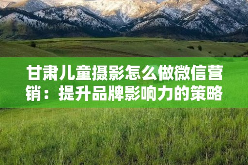 甘肃儿童摄影怎么做微信营销：提升品牌影响力的策略